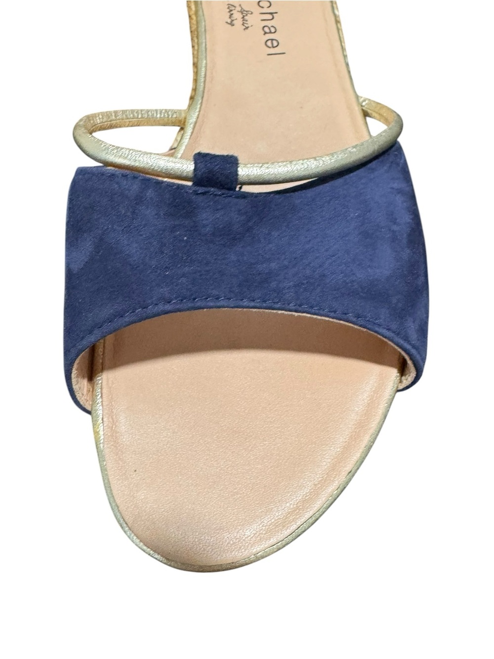 Eric Michael Navy Suede & Gold Espadrille Wedge Sandals Size 9.5 (40) Like New - Picture 8 of 11